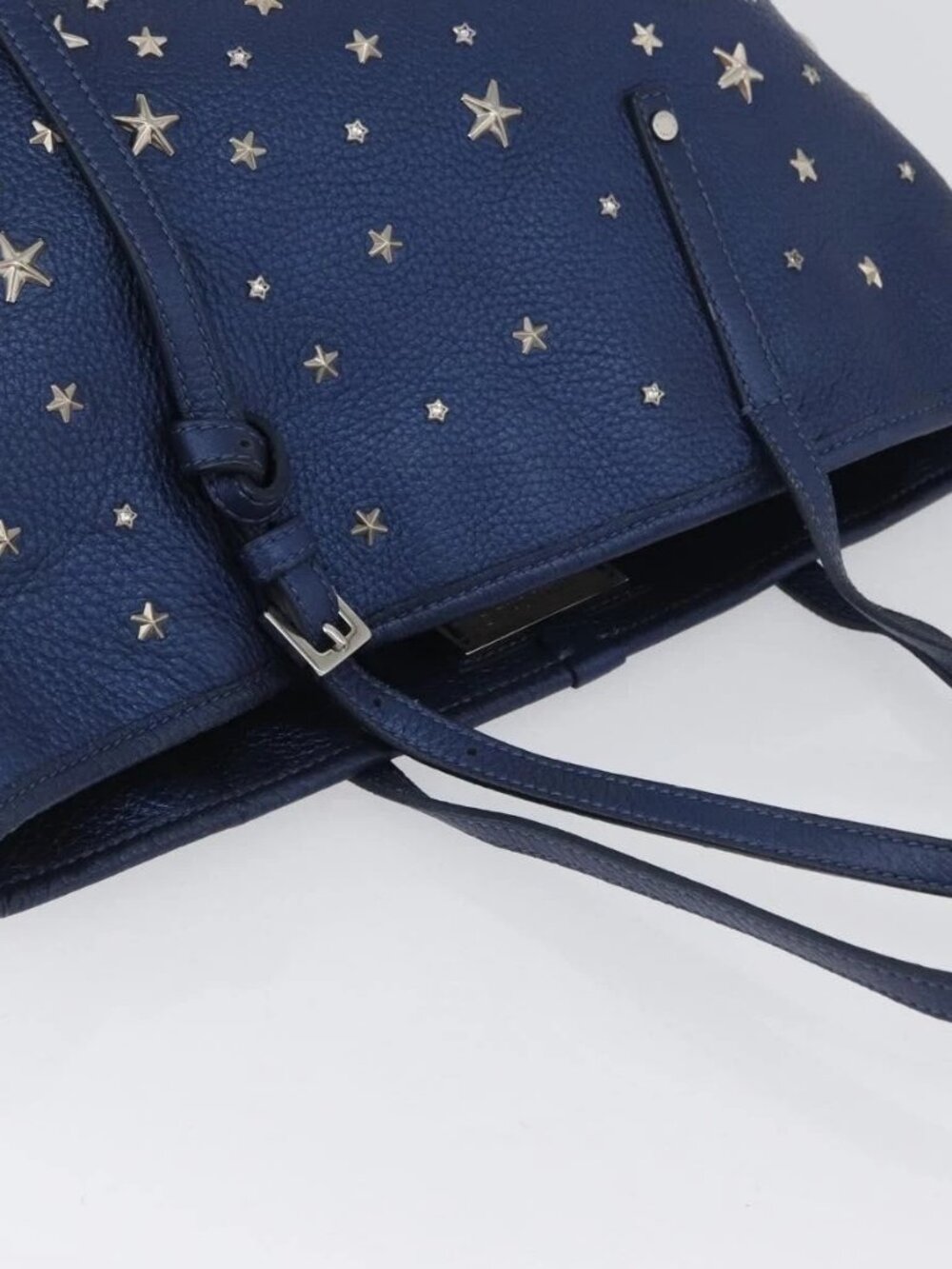 Jimmy Choo Tote Bag Leather Blue Silver Auth BA10728 - Picture 6 of 15